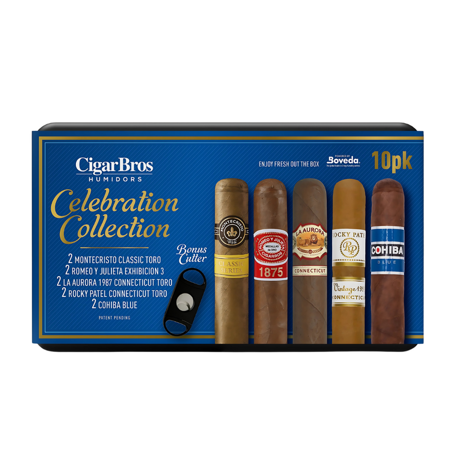 CigarBros Celebration Collection 10 Cigar Sampler Gift Set with Humidor &  Cutter
