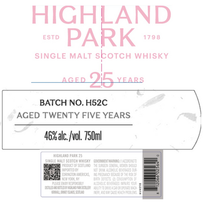 Highland Park 25 Year Old Single Malt Scotch Whisky Highland Park