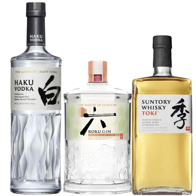 Discover the Taste of Japan Bundle from Suntory: Roku Gin Minori Select, Haku Vodka, and Suntory Toki Japanese Whisky—three distinct spirits in a premium set that celebrates Japanese craftsmanship.