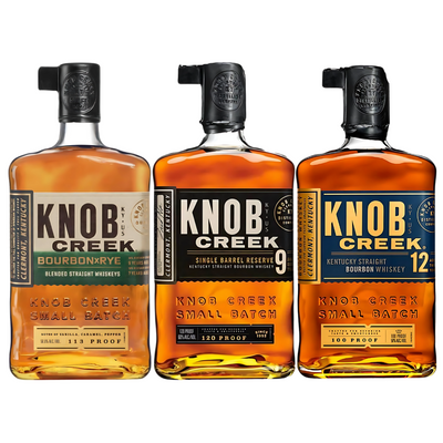 Knob Creek Bourbon Bundle: Bourbon X Rye, 9 Year Single Barrel, 12 Year Small Batch Knob Creek