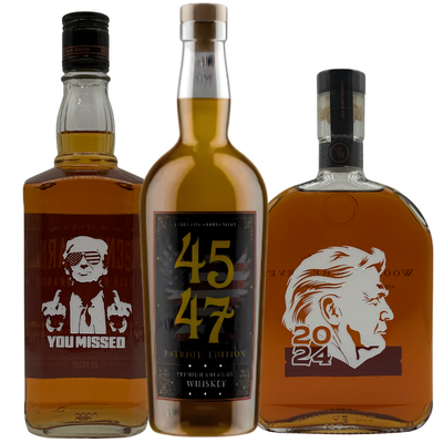 Main Street Liquor’s limited MAGA Bundle 2nd Term Edition includes 4547 American Whiskey Patriot Edition, "You Missed" Bourbon Limited Edition, and Woodford Reserve "Presidential 2024" Kentucky Straight Bourbon.