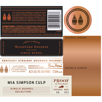 Woodford Reserve Double Oaked Single Barrel Mia Simpson Culp Selection Woodford Reserve