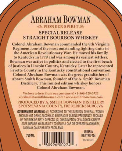 Abraham Bowman Special Release Straight Bourbon Whiskey - American Oak Series Batch 24 - Main Street Liquor