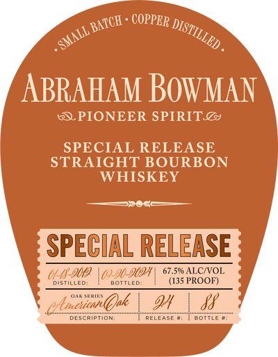 Abraham Bowman Special Release Straight Bourbon Whiskey - American Oak Series Batch 24 - Main Street Liquor