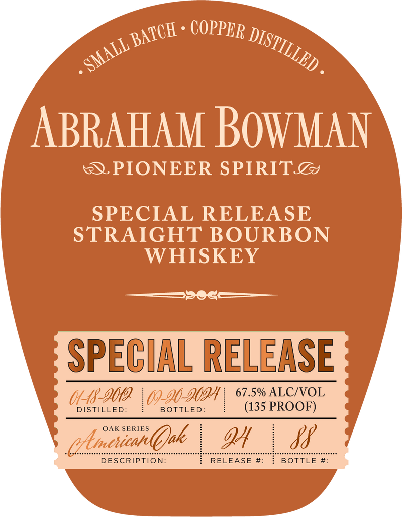 Abraham Bowman Special Release Straight Bourbon Whiskey - American Oak Series Batch 24 - Main Street Liquor