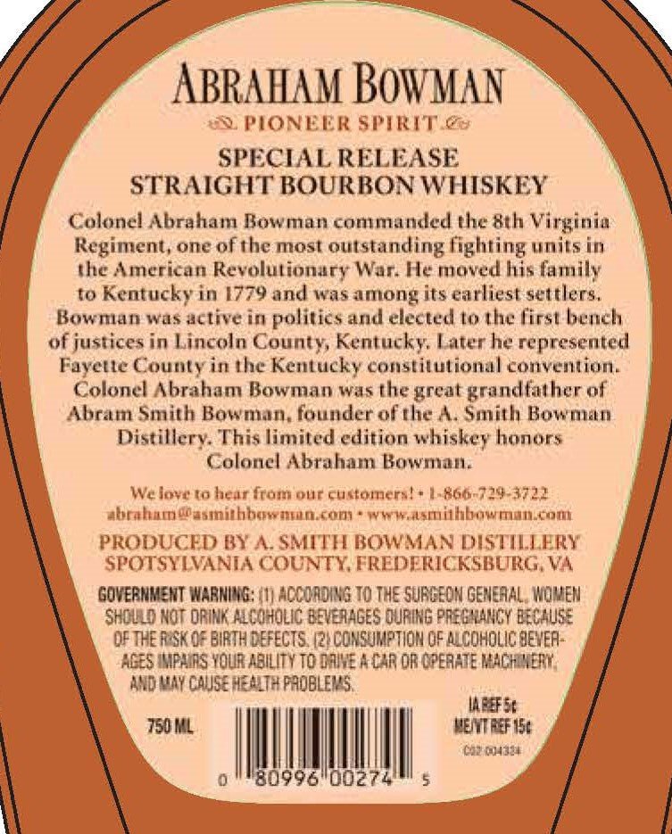 Abraham Bowman Special Release Straight Bourbon Whiskey - Hungarian Oak Series Batch 26 - Main Street Liquor