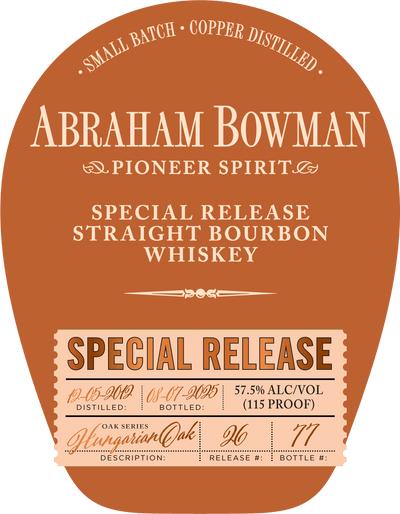 Abraham Bowman Special Release Straight Bourbon Whiskey - Hungarian Oak Series Batch 26 - Main Street Liquor