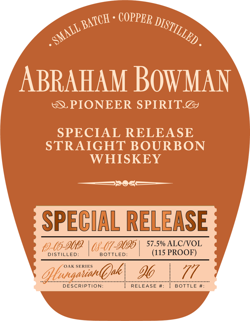 Abraham Bowman Special Release Straight Bourbon Whiskey - Hungarian Oak Series Batch 26 - Main Street Liquor