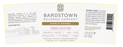 Bardstown Bourbon Company Single Barrel Private Selection Finished in Cabernet Barrels 6 Years Old - Main Street Liquor