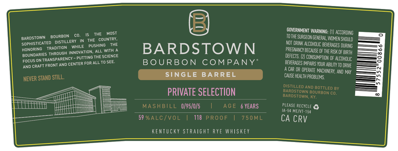 Bardstown Bourbon Company Single Barrel Private Selection Rye Whiskey Aged 6 Years - Main Street Liquor