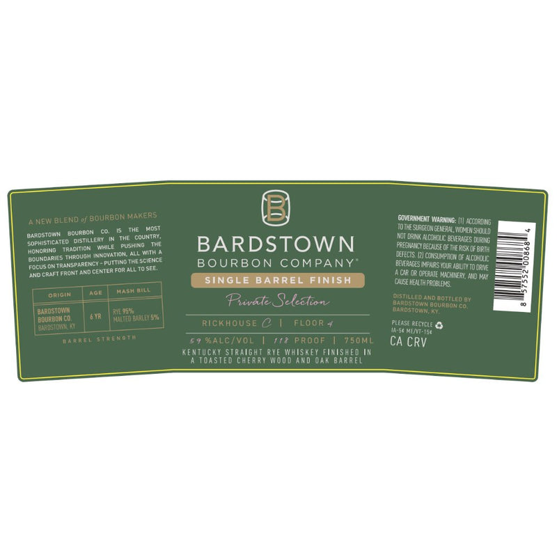Bardstown Bourbon Private Select Rye Finished in Toasted Sherry Wood and Oak - Main Street Liquor