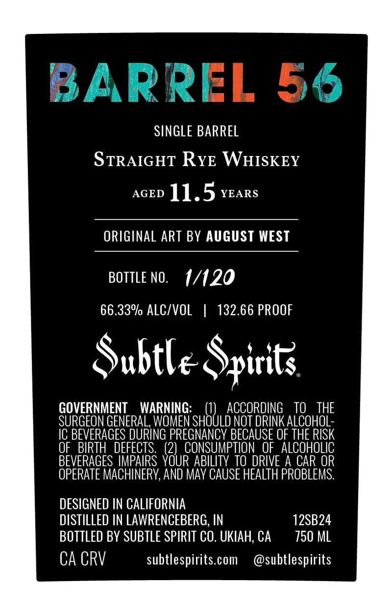 Barrel 56 Single Barrel Straight Rye Whiskey - Main Street Liquor