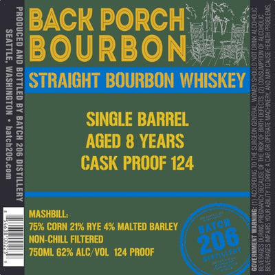 Batch 206 Back Porch 8 Year Old Single Barrel Straight Bourbon - Main Street Liquor