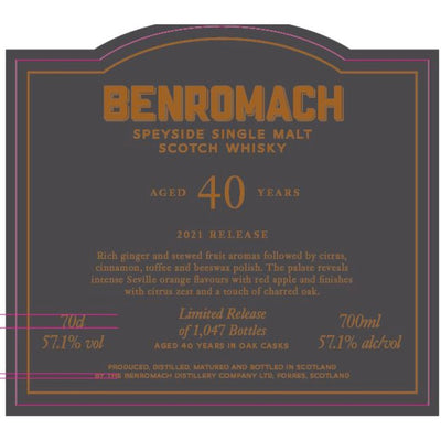 Benromach 40 Year Single Malt Scotch 2021 Release - Main Street Liquor