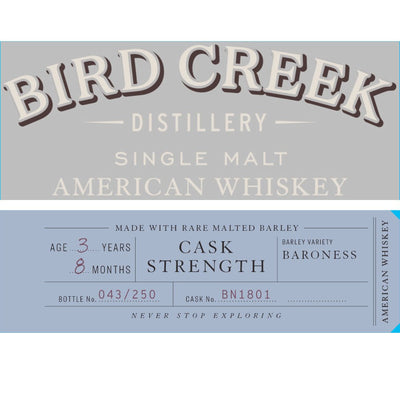 Bird Creek Cask Strength American Single Malt Whiskey - Main Street Liquor
