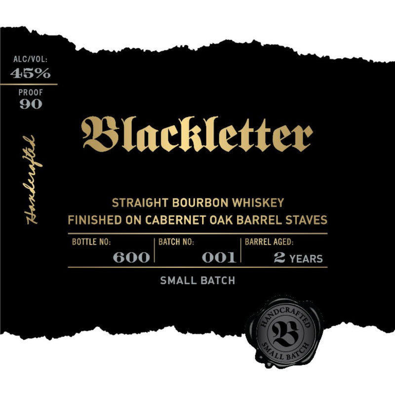 Blackletter Straight Bourbon Finished on Cabernet Oak Barrel Staves - Main Street Liquor