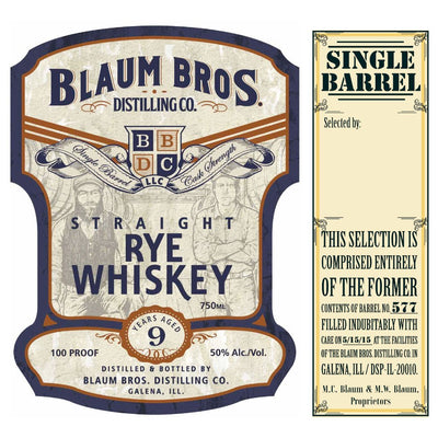 Blaum Bros 9 Year Old Single Barrel Straight Rye Whiskey - Main Street Liquor