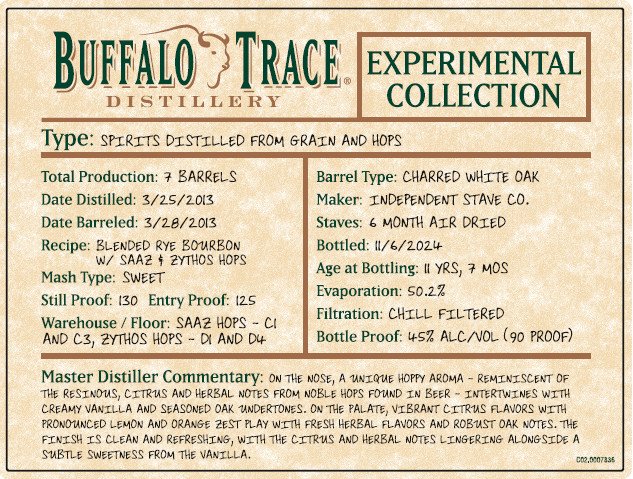 Buffalo Trace Experimental Collection Spirits Distilled from Grain and Hops - Main Street Liquor