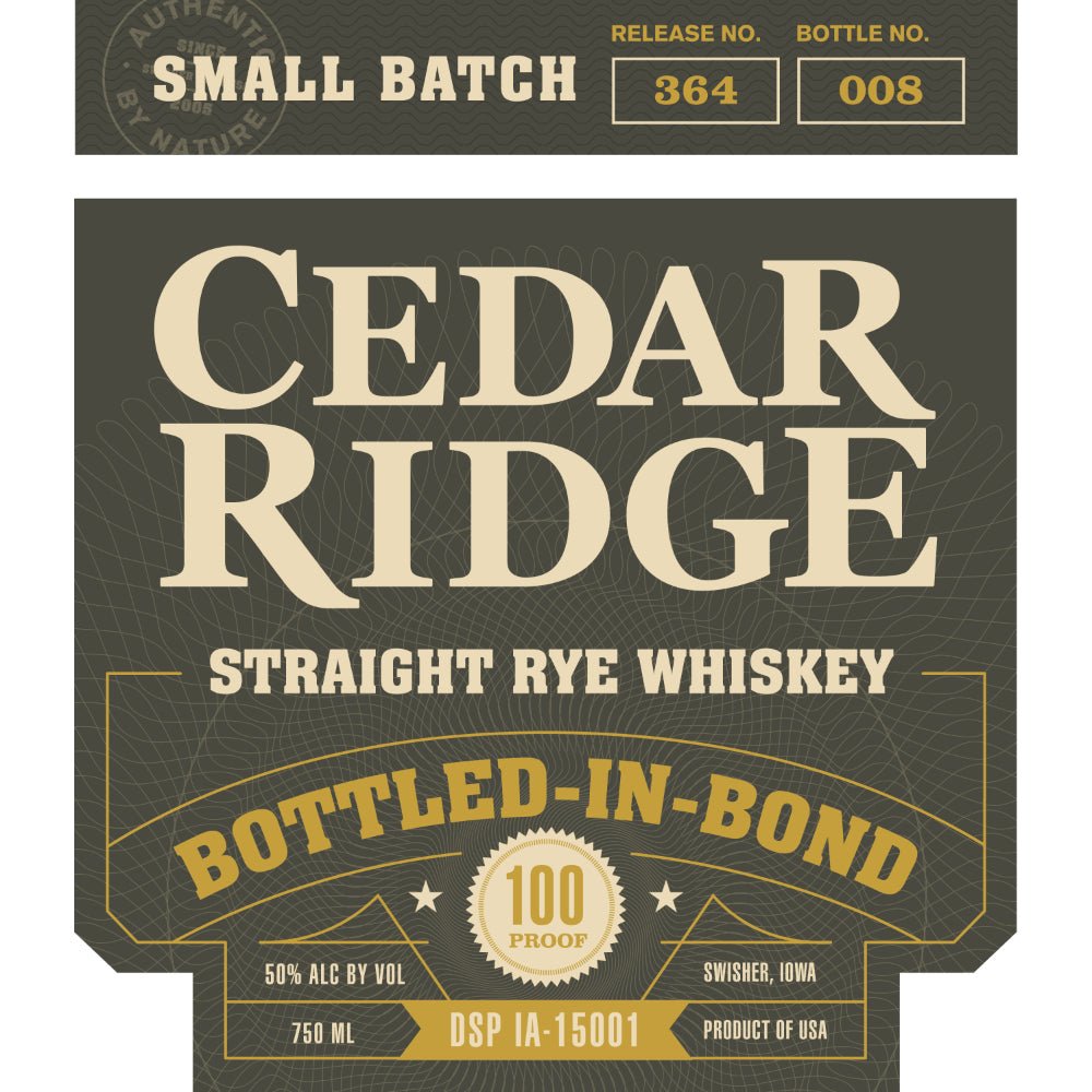 Buy Cedar Ridge Bottled in Bond Straight Rye® Online | Rye Whiskey ...