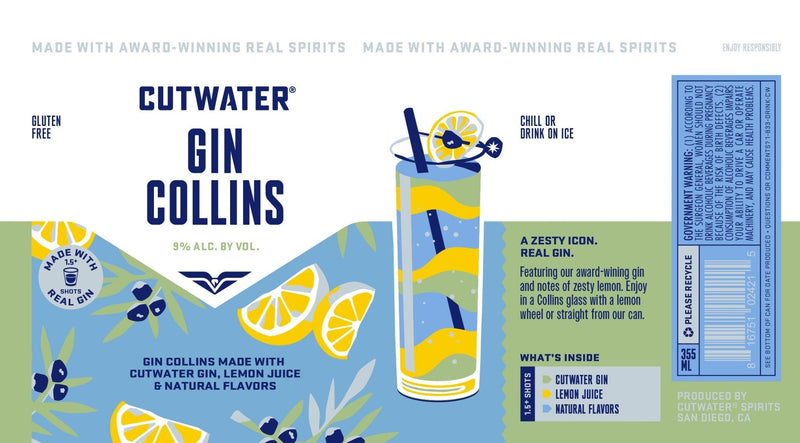 Cutwater Gin Collins Canned Cocktail 4 Pack - Main Street Liquor