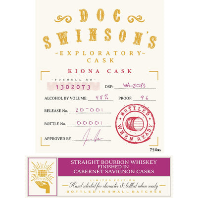 Doc Swinson’s Exploratory Cask Kiona Cask Straight Bourbon - Main Street Liquor