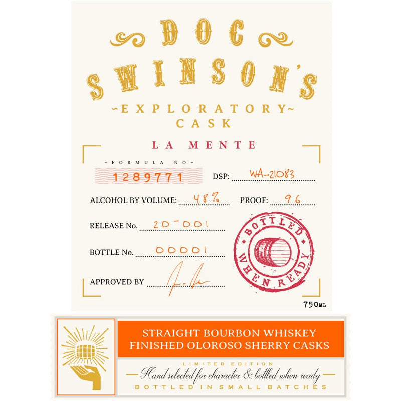 Doc Swinson’s Exploratory Cask La Mente Straight Bourbon - Main Street Liquor