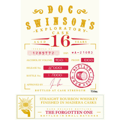 Doc Swinson’s The Forgotten One 16 Year Old Straight Bourbon - Main Street Liquor