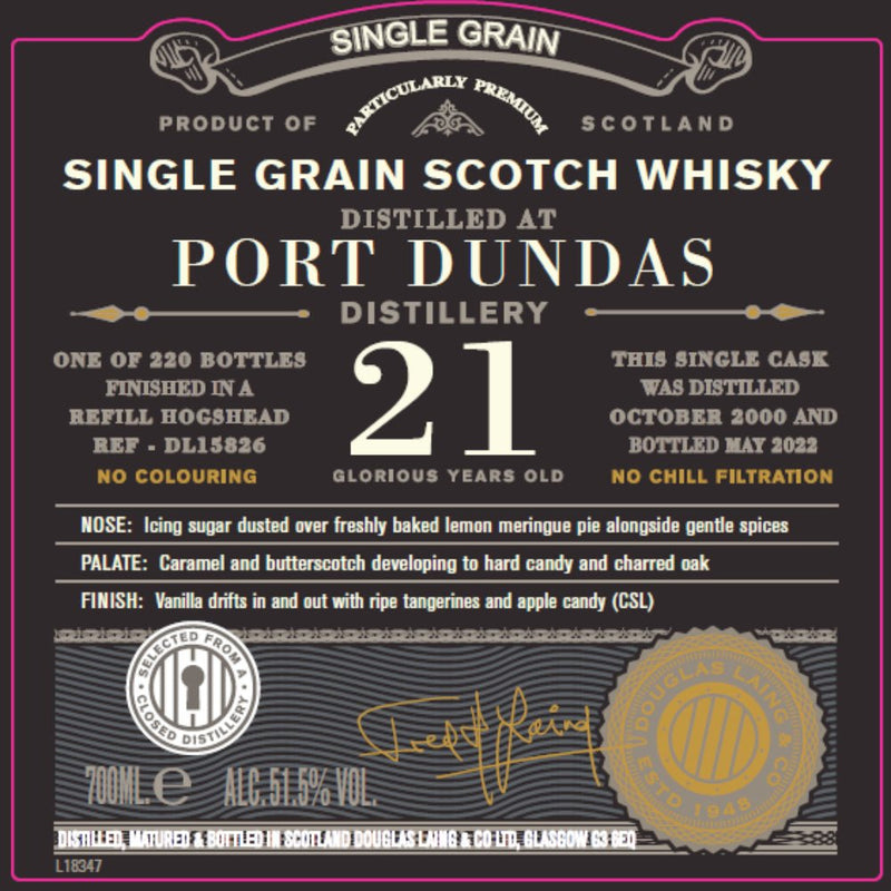 Douglas Laing Old Particular Single Grain Port Dundas 21 Year Old - Main Street Liquor