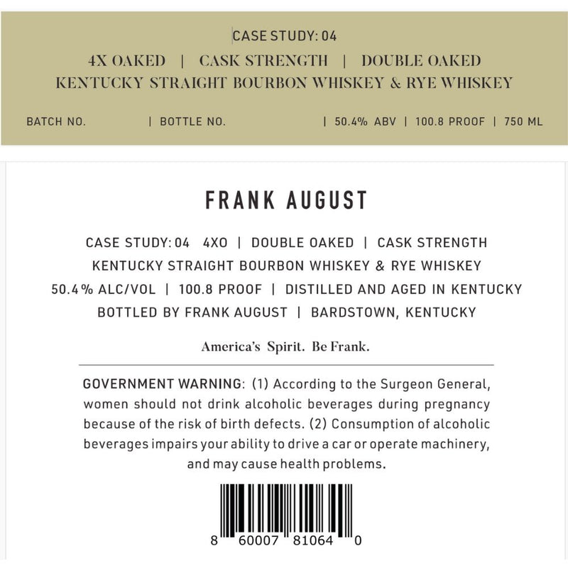 Frank August Case Study: 04 4x Oaked Blended Whiskey - Main Street Liquor