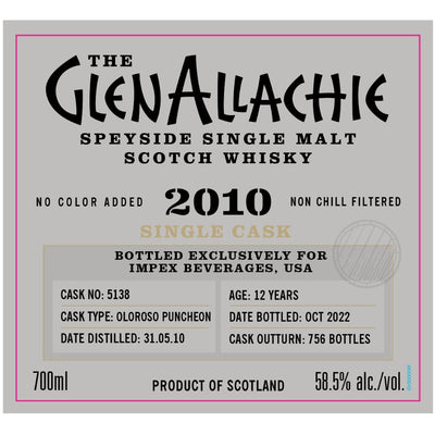 Glenallachie Single Cask 12 Year Old Single Malt Scotch 2010 - Main Street Liquor