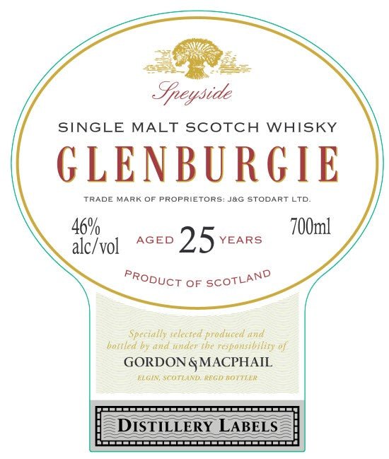 Glenburgie 25 Year Old Single Malt Scotch Whisky Gordon & MacPhail Distillery Labels - Main Street Liquor