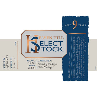 Heaven Hill Select Stock 9 Year Old Kentucky Straight Malt Whiskey - Main Street Liquor