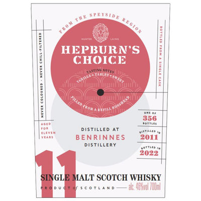 Hepburn’s Choice 11 Year Old Benrinnes Single Malt Scotch - Main Street Liquor