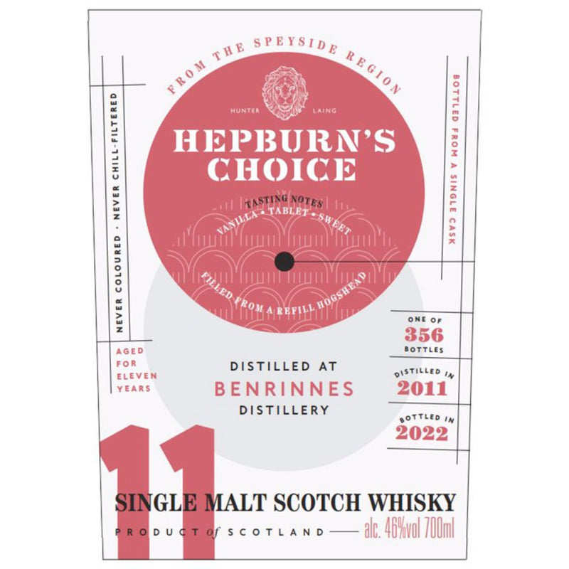 Hepburn’s Choice 11 Year Old Benrinnes Single Malt Scotch - Main Street Liquor