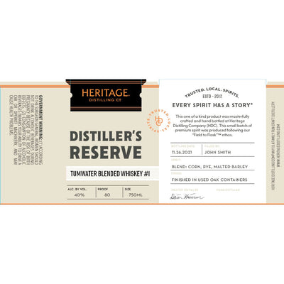 Heritage Distilling Distiller’s Reserve Tumwater Blended Whiskey #1 - Main Street Liquor