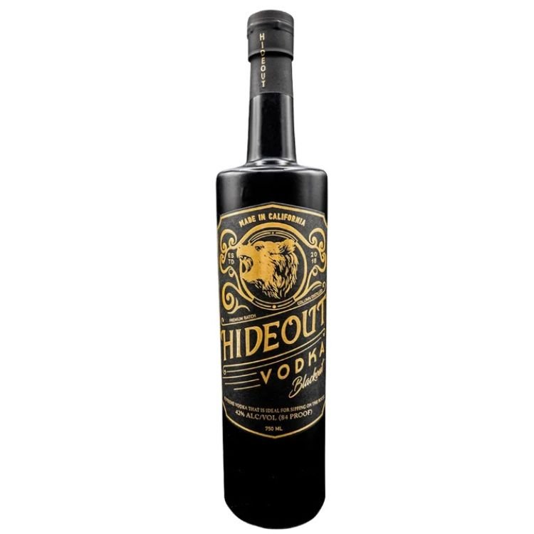 Hideout Blackout Vodka 750ml bottle, ultra-premium distilled from corn grain, perfect for martinis, 84% ABV.