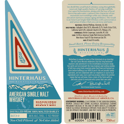 Hinterhaus Discovery American Single Malt Whiskey - Main Street Liquor