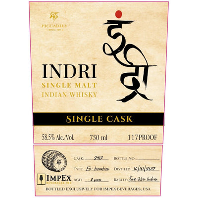 Indri Single Cask Single Malt Indian Whisky - Main Street Liquor