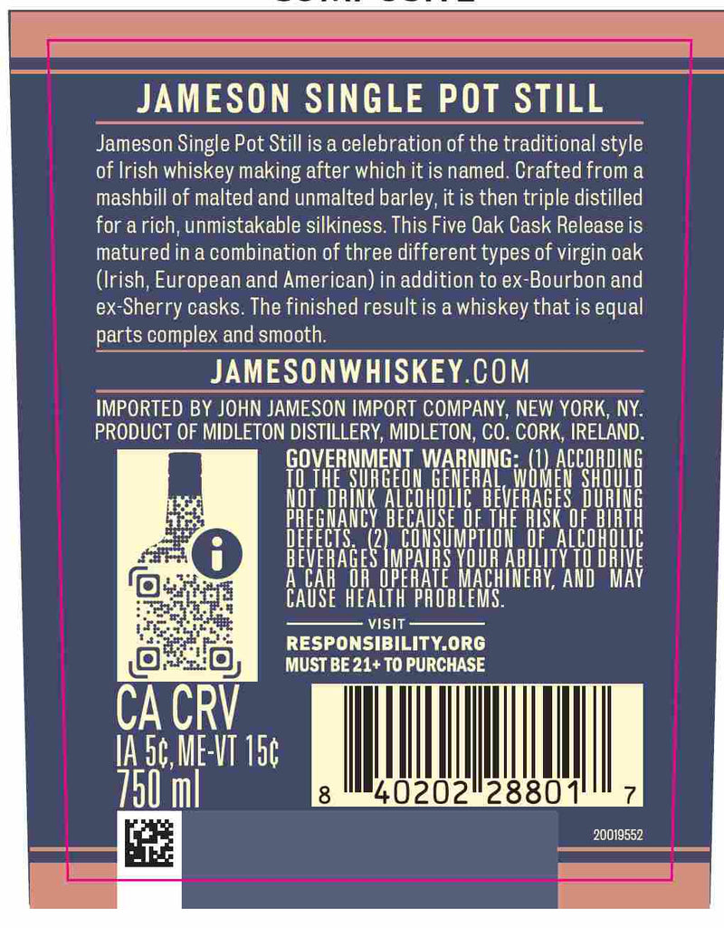 Jameson Single Pot Still Irish Whiskey Five Oak Cask Release - Main Street Liquor