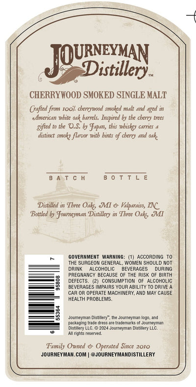 Journeyman Distillery Cherrywood Smoked Single Malt Whiskey Small Batch Handmade Whiskey - Main Street Liquor