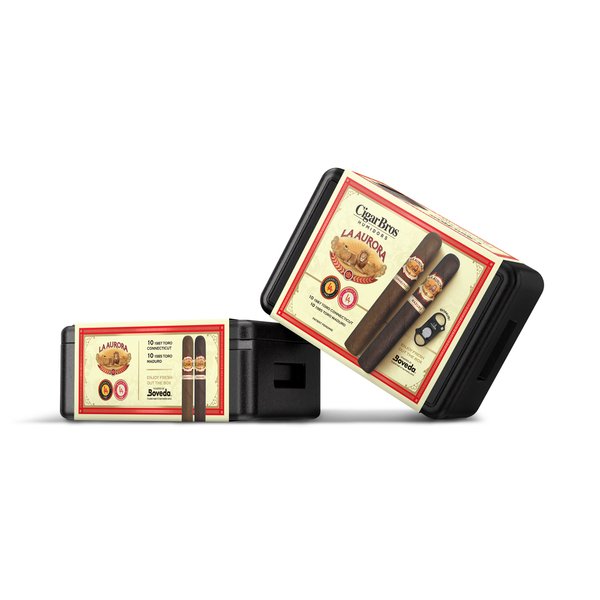 La Aurora 20 Premium Cigars Set & Cutter + Personal Humidor by CigarBros - Main Street Liquor