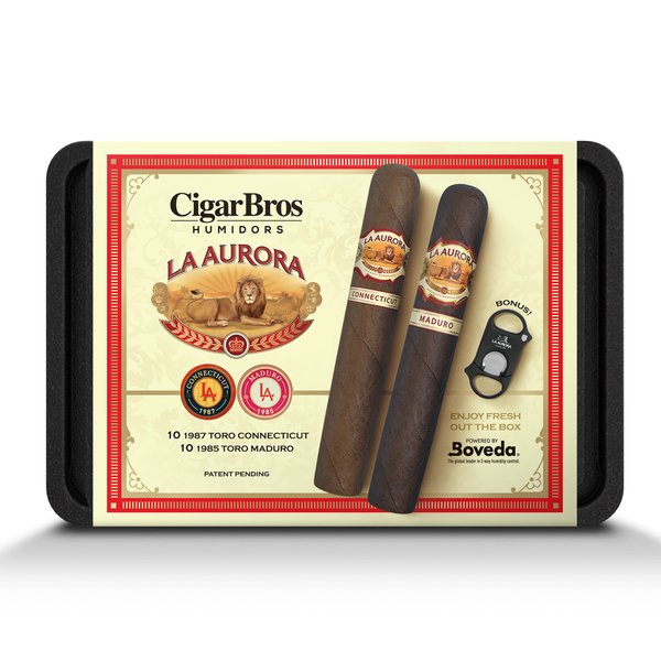 La Aurora 20 Premium Cigars Set & Cutter + Personal Humidor by CigarBros - Main Street Liquor