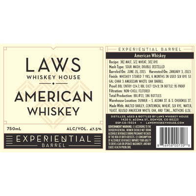 Laws Experiential Barrel American Whiskey - Main Street Liquor