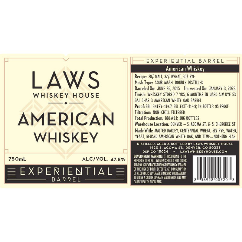Laws Experiential Barrel American Whiskey - Main Street Liquor