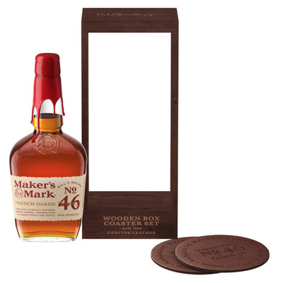 Maker's Mark 46 Limited Edition Gift Set W/ Wood Box & 2 Leather Coasters - Main Street Liquor