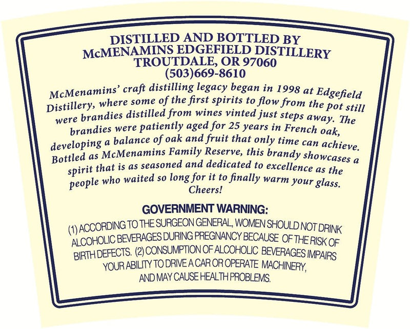 McMenamins Family Reserve 25 - Year - Old Brandy (750ml) - Main Street Liquor