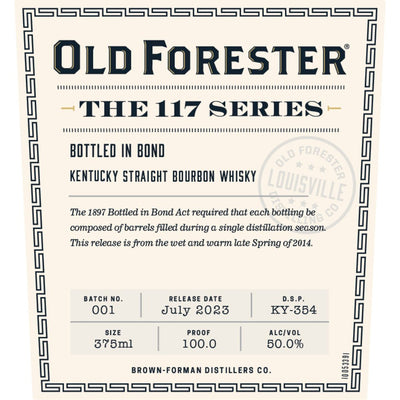 Old Forester 117 Series Bottled in Bond Kentucky Straight Bourbon 2024 Release - Main Street Liquor