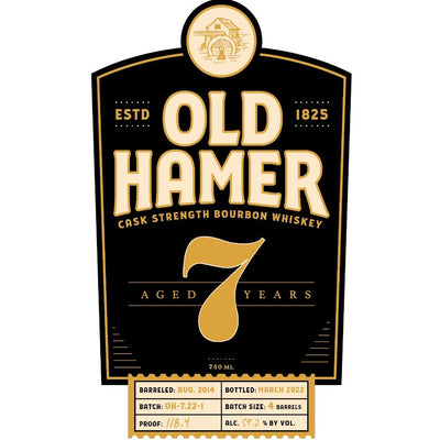 Old Hamer 7 Year Old Cask Strength Straight Bourbon - Main Street Liquor