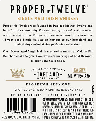 Proper No. Twelve 13 Year Old Single Malt Irish Whiskey Limited Release No. 01 - Main Street Liquor