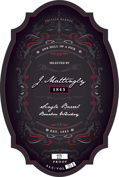 J. Mattingly 1845 Single Barrel Bourbon Whiskey Private Barrel #1299 J. Mattingly